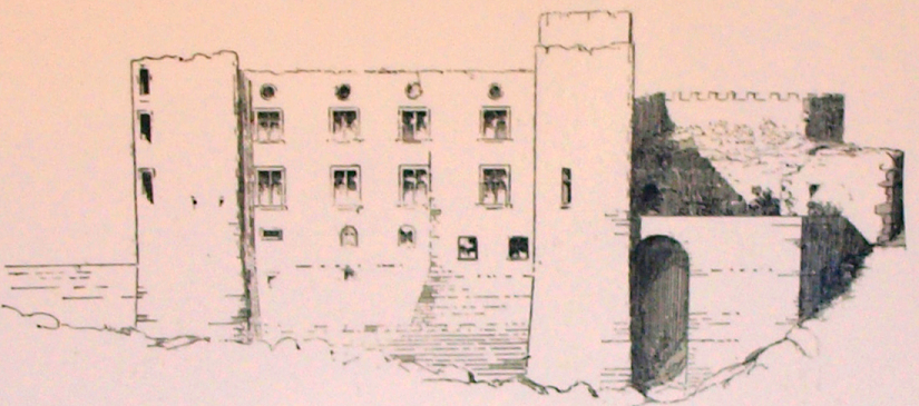 Le château de Vogüé au début du XIXe siècle – Dessin de Charles-Jean-Melchior de Vogüé publié dans Une famille vivaroise